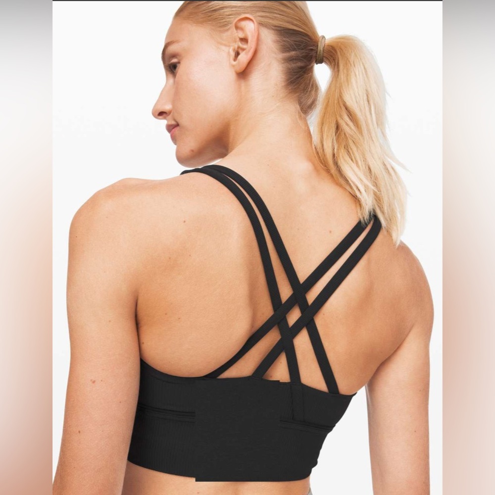 Lululemon Energy Bra Long Line Texture Sports Bra Black Ribbed